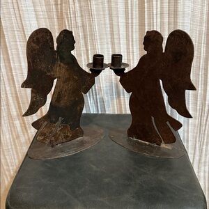 Rustic Metal Angel  10 * 7.5 Candle Holders Christmas Decor Set of 2